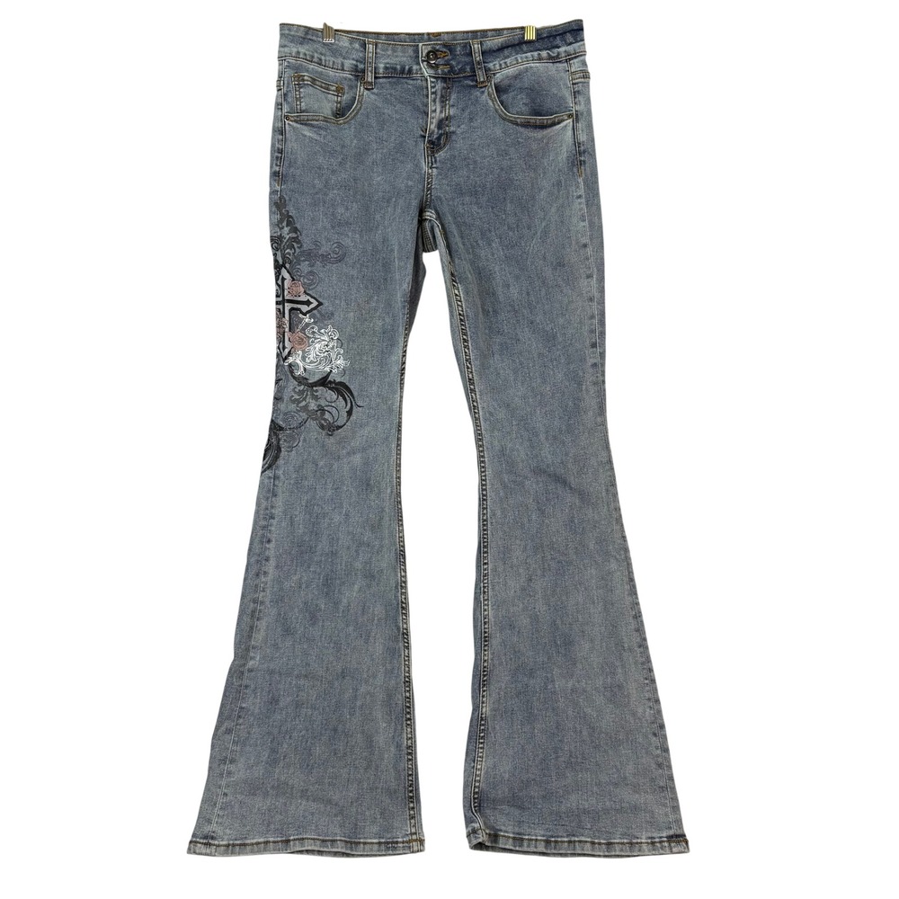 Hot Topic Gothic Cross Low Rise Flare Leg Jeans Size 13 Y2K Grunge Goth Fairy